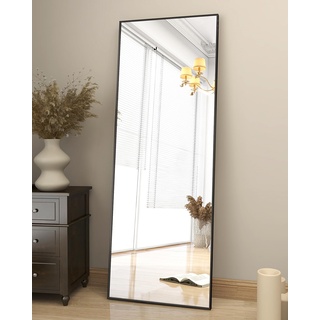 Koonmi Spiegel groß 53 x 163 cm, minimalistische Rahmen Standspiegel, robust modern Ganzkörperspiegel stehend, großer Wandspiegel horizontal oder vertikal hängend für Schlafzimmer, Schwarz