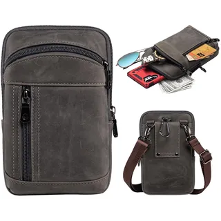 hengwin Echtes Leder Umhängetasche Herren, Handytasche Herren, Crossbody Sling Bag, Schultertasche Herrentasche zum Umhängen, Shoulder Bag Kleine Handtasche, Mini Männer Tasche (Grau) - S