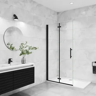 Aica Walk in dusche 100x185cm Schwarz Duschwand 6mm Nano-ESG Falttür Faltbar/drehbar Scharniertür Duschkabine Duschtrennwand Duschabtrennung