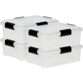 Iris Ohyama, 10L wasserdichte Aufbewahrungsboxen aus Kunststoff mit Deckel, 4er-Set, DDAT-S, transparent, stapelbar, Verschlussclips – B39 x T29 x H14 cm