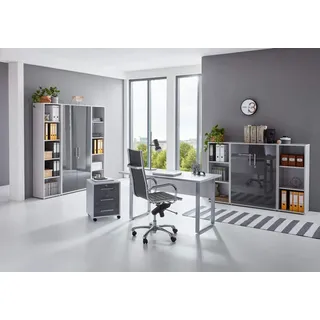 Büromöbel Komplett-Set Office Edition (Grau - Anthrazit Hochglanz lackiert)