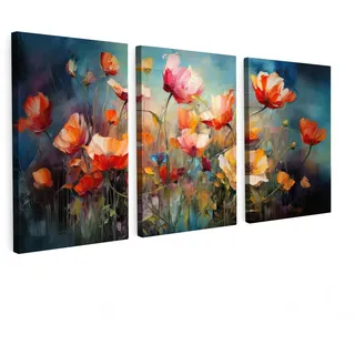 LEINWANDBILD 3er Set Blumen - Bunt - Abstrakt 240x120 cm