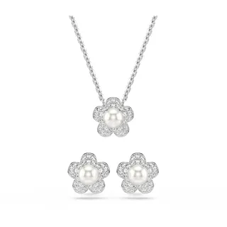 Ohrring und Ketten Set SWAROVSKI "Multipack Schmuck Geschenk CAPSULE", metallfarben, kristallweiß, weiß, kristallweiß, Schmuck_Sets, Damen, Metall, Perlen, glitzernd, glänzend, mit Swarovski Kristallen, mit Swarovski Perle