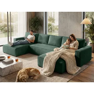 beautysofa Ecksofa Parys U-Form Polyester 3-Sitzer Grün