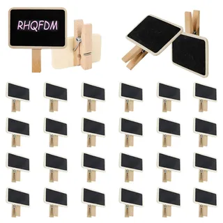 RHQFDM 50 Stück Holz Quadrat Kreidetafel Klein Wiederverwendbar Mini Holz Tafeln Mit Klipp Abwischbare Holzkreidetafel für Preisschilder, Foto-Memotafeln, Partyetiketten