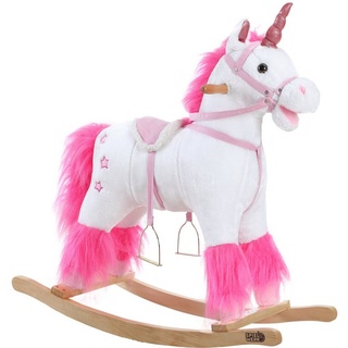 DEUBA Spielwerk® Schaukeltier Einhorn inkl. Sound Effekt Sattel Zaumzeug Steigbügel Plüsch Schaukel Wippe Kinder Baby Spielzeug Balancetraining besonders weich Schaukelpferd