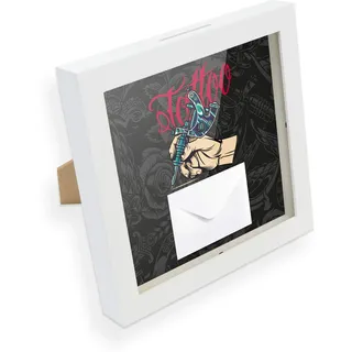 itenga Geldgeschenk I Spardose I Tattoo I Gutschein I Bilderrahmen zum Befüllen I Geschenkverpackung I inkl. Einleger und Briefumschlag zum Dekorieren