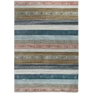Theko Wollteppich, Mehrfarbig, Textil, Gestreift, Rechteckig, 140x200 cm, für Fußbodenheizung geeignet, Teppiche & Böden, Teppiche, Naturteppiche