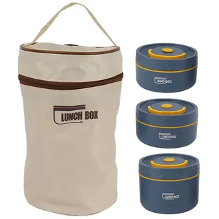 HAOHIZE Thermobehälter für Essen Thermos, Isolierte Lunchbox mit Lunchtasche, Edelstahl Thermal Lunch Box, Auslaufsichere Thermo Lunchbox Set, Bento Box für Erwachsene, Kinder (3 Microwace Safe Box)