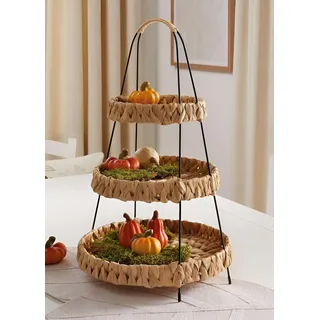 Dekoleidenschaft Etagere Wasserhyazinthe 52 cm hoch mit 3 Etagen, Obstetagere, Servierplatte, Cupcake & Muffin Ständer