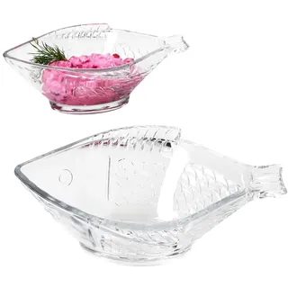 2x Fischschale OSLO LxB 20,5x15,5cm Glas Fisch-Relief Servier-Schüssel Garnelen