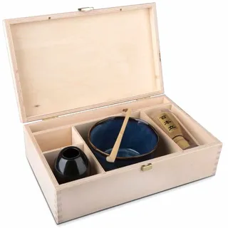 Maoci - Matcha Teeset vierteilig Minwu - Holz-Box - Schale,Besen,Halter & Löffel