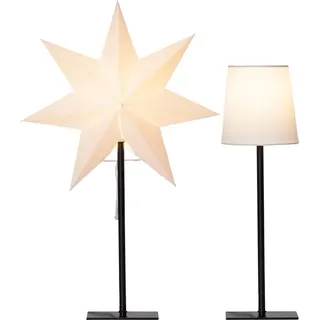 Tischlampe Weihnachtsstern Nachttischlampe weiß Beistellleuchte Wohnzimmerlampe, Metall Papier Textil, 1x E14 Fassung, LxH 35 x 55 cm