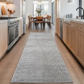 Carpettex Kurzflor Teppich Läufer 80x250 cm Grau Wohnzimmer, Schlafzimmer, 3D Hoch-Tief-Effekt, Skandinavisch Boho Motiv, für Outdoor Bereich geeignet