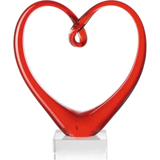 LEONARDO Heart Skulptur in Herzform, rotes Herz auf Sockel, handgefertigtes Deko Farbglas, 24 x 21 x 8 cm, 090871