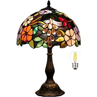 Bidesen 12" Tiffany-lampe, Tischlampe Mit Rosendekor, Mit Eu-stecker Und Schalter, Buntglasschirm, Geeignet Für Nachttisch Oder Schreibtisch