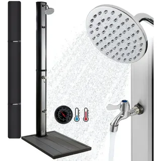 Arebos Solardusche 35L & Bodenelement, mit integriertem Thermometer & Fußdusche (Set) schwarz