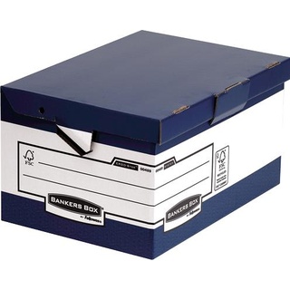 Fellowes, Aufbewahrungsbox, BANKERS BOX SYSTEM Archiv-Klappdeckelbox Maxi ERGO-Stor, blau, aus 100% recyceltem Karton, FSC zerti (38 x 54.5 x 29.5 cm)