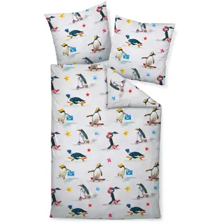 Janine Bettwäsche, Mehrfarbig, Silber, Weiß, Textil, Pinguin, 155x220 cm, Textiles Vertrauen - Oeko-Tex®, pflegeleicht, atmungsaktiv, hautfreundlich, angenehm wärmend, Schlaftextilien, Bettwäsche, Bettwäsche, Satin-Bettwäsche