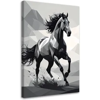 Leinwandbild Schwarzes Geometrisches Rennendes Pferd 40x60