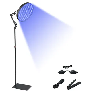Bräunungslampe Solarium für Zuhause, 50W 250 LEDs 460 NM Bräunungslicht für Gesicht und Körper, Runden Gesichtsbräuner Sonnenlampe Tageslicht mit Einstellbarer & Faltbares Ständer (Schwarz)