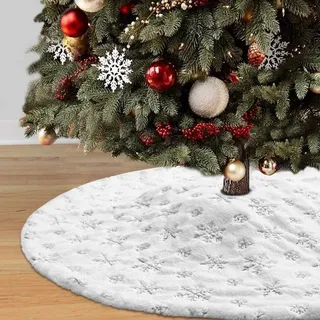 Weihnachtsbaum-röcke Große Kunstpelz-schneeflocke-baum-röcke Weihnachtsschmuck Plüsch-baum-röcke Weihnachtsschmuck,48 Zoll/122 Cm, Silber