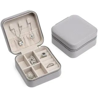 LuxusKollektion Schmucketui Schmuckkästchen Damen Schmuckbox Ohrringe Leder Grau