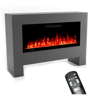GLOW FIRE Elektrokamin weiß / grau / schwarz HERMES 3D LED Kamin mit Heizung, Elektrischer Kamin mit 3D Feuer mit Heizung, 2 Dekorationen grau 106 cm