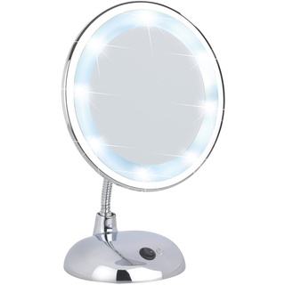 WENKO LED Kosmetikspiegel Style Chrom - Standspiegel, Kunststoff, 17.5 x 28 x 12 cm, Chrom