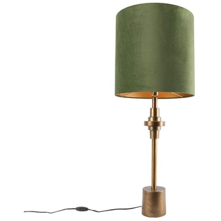 QAZQA - Art Deco Tischlampe Bronze Veloursschirm grün 40 cm - Diverso I Wohnzimmer I Schlafzimmer - Aluminium Zylinder I Länglich - LED geeignet E27