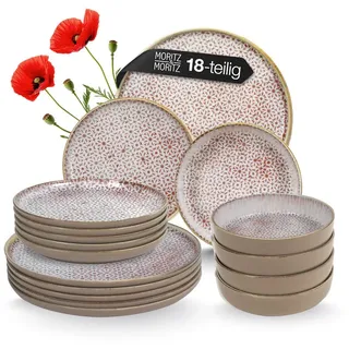 Moritz & Moritz Kombiservice ALHAMBRA Geschirrset Mousse (18-tlg), 6 Personen, Porzellan, Spülmaschinengeeignet & Mikrowellensicher rot