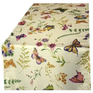 Tischdecke SAISON Schmetterlinge 400x140 Tischläufer Sommer, strapazierfähig beige|bunt eckig | Ø 0 cm x 40 cm x 140 cm