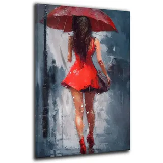 Frau im roten Kleid Wandbild Leinwandbild Kunstdruck XXL Deko Größe 80x120x2cm