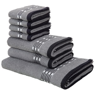 Handtuch Set MY HOME "Jonnie" Handtuch-Sets Gr. 7 tlg., grau Handtücher Badetücher aus 100% Baumwolle, Handtuchset mit gemusterter Bordüre
