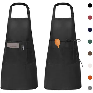 Viedouce 2 Pack Schürze,Wasserdicht Kochschürze mit Taschen,Verstellbarem Küchenschürze Grillschürze latzschürze Küchenschürze für Frauen Männer Chef-Belastbar & Einfach zu Reinigen,Schwarz ohne logo