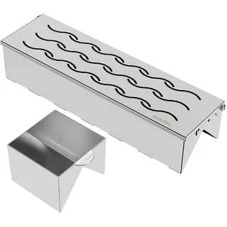 onlyfire Smoker Box, Räucherbox mit Trog, VV-Form Smokebox, Räucherbox Gasgrill für Kohlegrill, Holzkohlegrills & Kugelgrill, Räuchern Zubehör, 30 x 7,5 x 6 cm