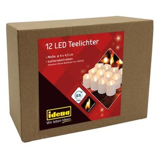 Idena LED-Teelichter 30469, weiß, flackernd, mit Timer, 12 Stück