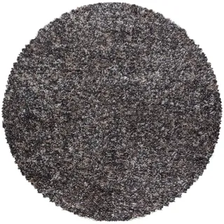 Carpetsale24 Runder Hochflor Teppich Ø 80 cm Taupe – Shaggy, Flauschig & Pflegeleicht, Meliert, Jute-Rücken für kleine Räume & Eingangsbereich