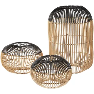 Leuchtenschirm-Set,, Natur, Schwarz, Holz, Rattan, massiv, rund, 50 cm, Lampen & Leuchten, Innenbeleuchtung, Lampenschirme