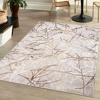 Mazovia Groß Teppich Wohnzimmer 200x300cm Creme Gold Abstrakt Glamour Weich | Teppich für Schlafzimmer Esszimmer Büro Beige Pflegeleicht Fußbodenheizungsgeeignet Reinigungsmittelbeständig Mittelflor
