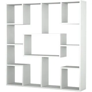 Alphamoebel moebel17 Bücherregal Optimist 1851 Wandregal Standregal Aktenregal Aufbewahrungsregal Regal für Wohnzimmer, Holz, Weiß, viel Stauraum, Designerregal, 120 x 123.6 x 22 cm