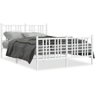 Keyroto Metallbett 120x200 cm Bettrahmen mit Kopfteil Modern Einzelbett Jugendbett Bettrahmen mit Lattenrost Bett mit Kopf und Fußteil Metall Weiß 120x200 cm