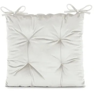 AmeliaHome Stuhlkissen mit Bändern 40x40 cm Sitzkissen Samt Velvet Optik Aleksa Weiß