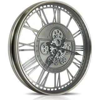DORBOKER Wanduhr Groß mit Beweglichen Zahnrädern Moderne Industrial Steampunk XXL Vintage Retro Antike Metall Uhr für Küche Wohnzimmer Zuhause Bar Schule(53.5cm, Gunmetal Romische Zahlen)