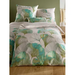 heine Bettwäsche Bettwäsche, Mako-Satin, Satin, 2 teilig, Mako-Satin, Satin beige|grün