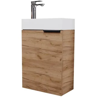 Planetmöbel Waschtisch mit Unterschrank 40 cm Waschbecken Bad Gäste WC Gold Eiche