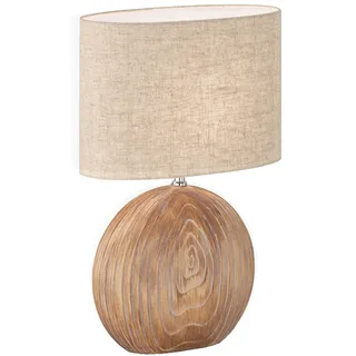 Tischlampe mit Keramikfuß Holzfarben & Lampenschirm Leinen Beige, 53cm groß