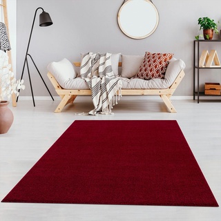 Fashion4Home Teppich Wohnzimmer – Einfarbig Teppich, Uni Teppich fürs Kinderzimmer, Schlafzimmer, Arbeitszimmer, Büro, Flur und Küche - Kurzflor Teppich Rot, Größe: 140x200 cm