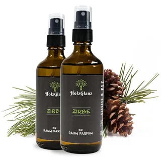 2er Pack - HolzGlanz Bio Zirbenspray 100ml - naturreiner Duftspray aus der Zirbelkiefer - Zirben Raumduft - Zirbelkiefer Spray Raumspray Kissenspray - aus Österreich