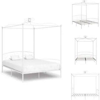 vidaXL Himmelbett-Gestell Weiß Metall 180 x 200 cm - Betten & Bettgestelle - Weiß